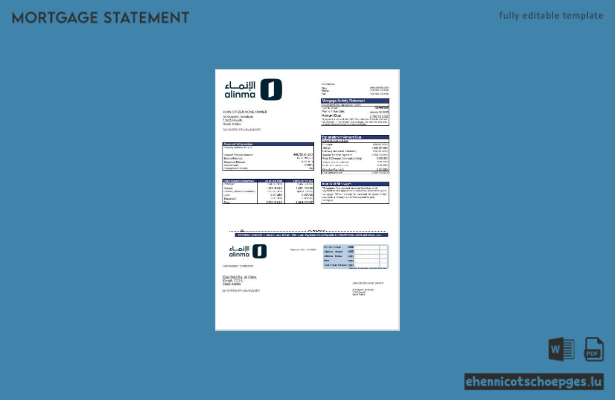 Saudi Arabia Alinma Bank Hypothekenabrechnung in Word- und PDF-Formaten – Beispielvorschau